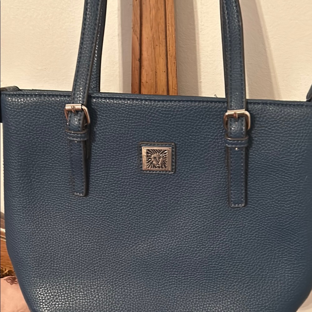 Blue Leather Tote Bag